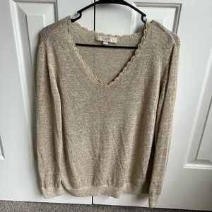 LOFT Women's Tan V-Neck Sweater